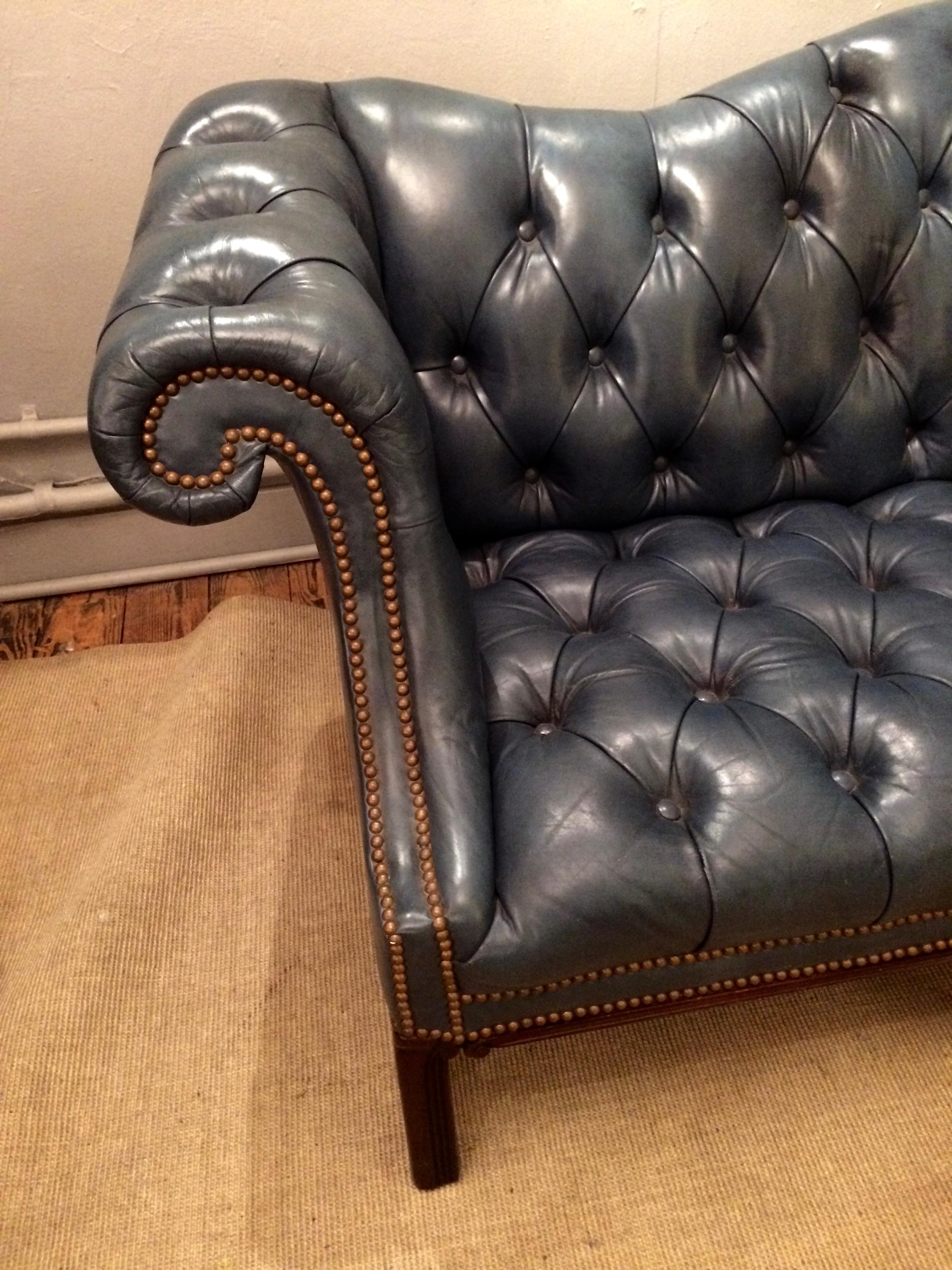 Blue Gray Tufted Leather Chesterfield Sofa Chairish Blue Gray Tufted Leather Chesterfield Sofa Chairish